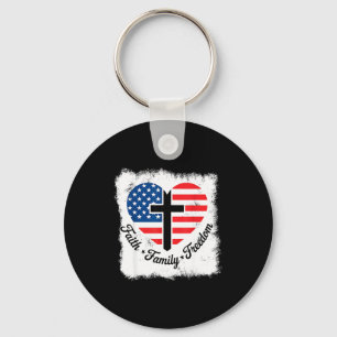 Llavero Fe Familia Dom Bandera De Usa Cruz Corazón Patriót