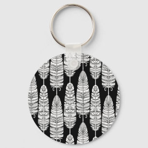 Llavero Feathers boho: patrón blanco y negro