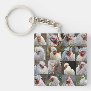 Llavero "Feathers in Focus: Un retrato de pollo blanco"