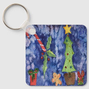 Llavero Felices Fiestas Clásicos Navidades Iconos Acuarela