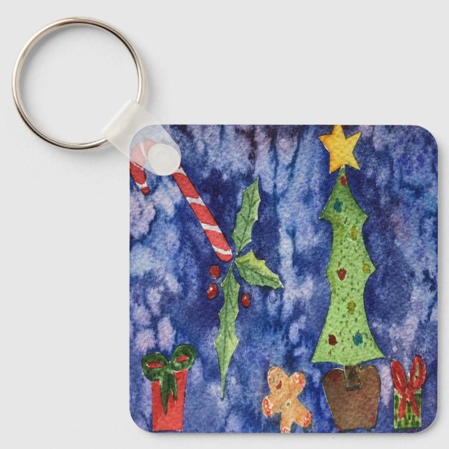 Llavero Felices Fiestas Clásicos Navidades Iconos Acuarela (Anverso)