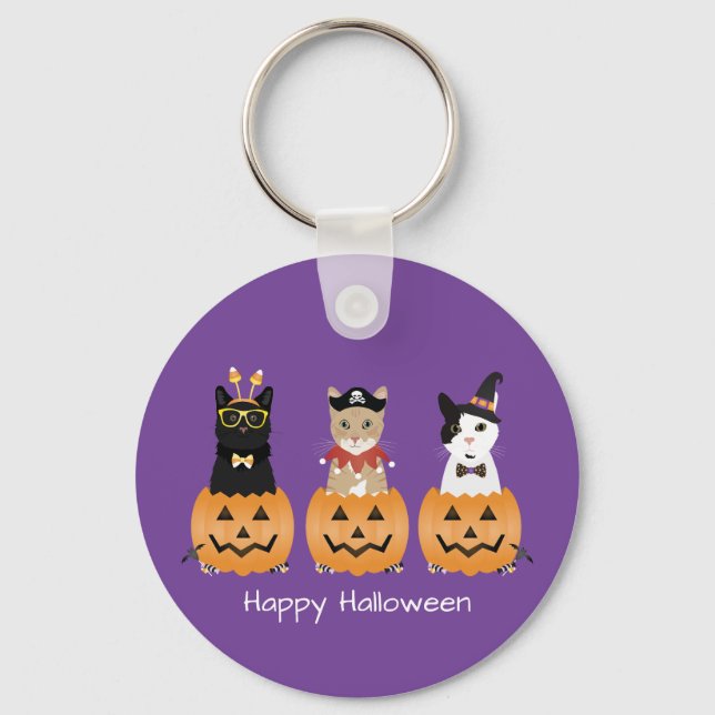 Llavero Felices gatos de Halloween Jack O Lantern (Anverso)