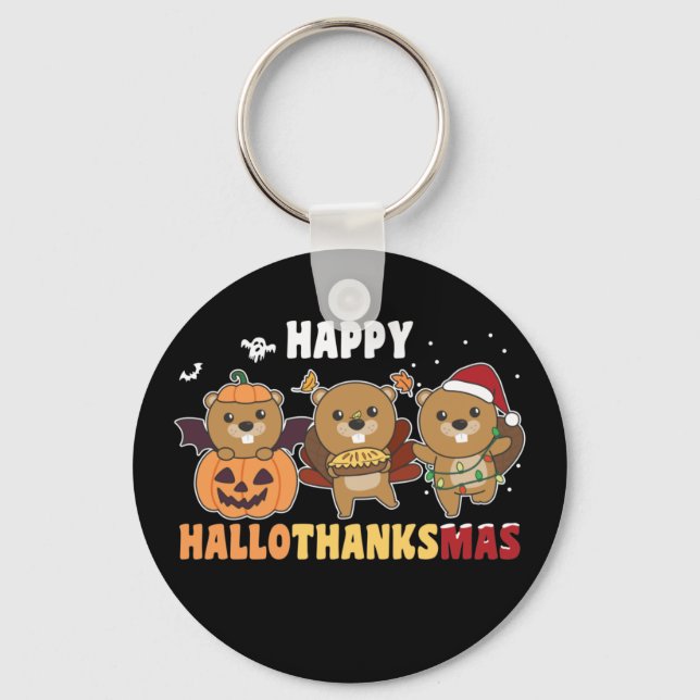 Llavero Felices Navidades del castor de Hallothanksmas (Anverso)