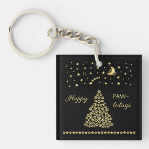 Llavero Felices Pawlidays, árbol de navidad Gold brillante
