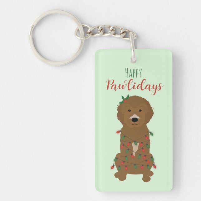Llavero Felices Pawlidays Luces de Navidades Goldendoodle (Frente)