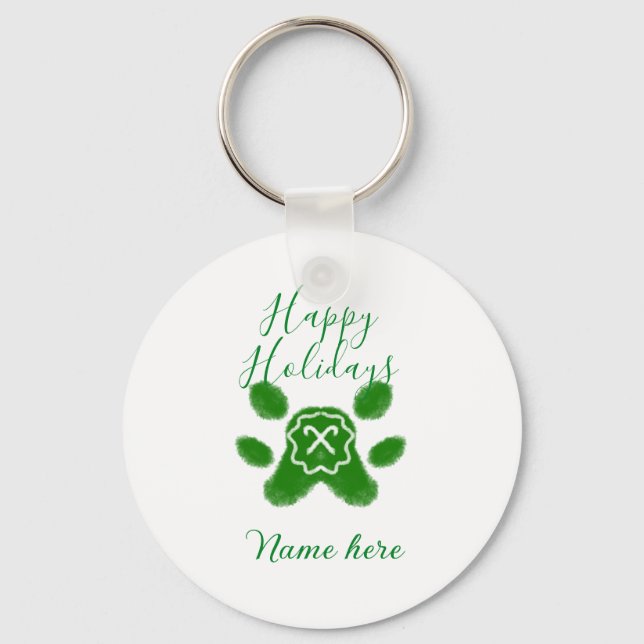 Llavero Felices vacaciones perro mascota perro verde paw c (Anverso)