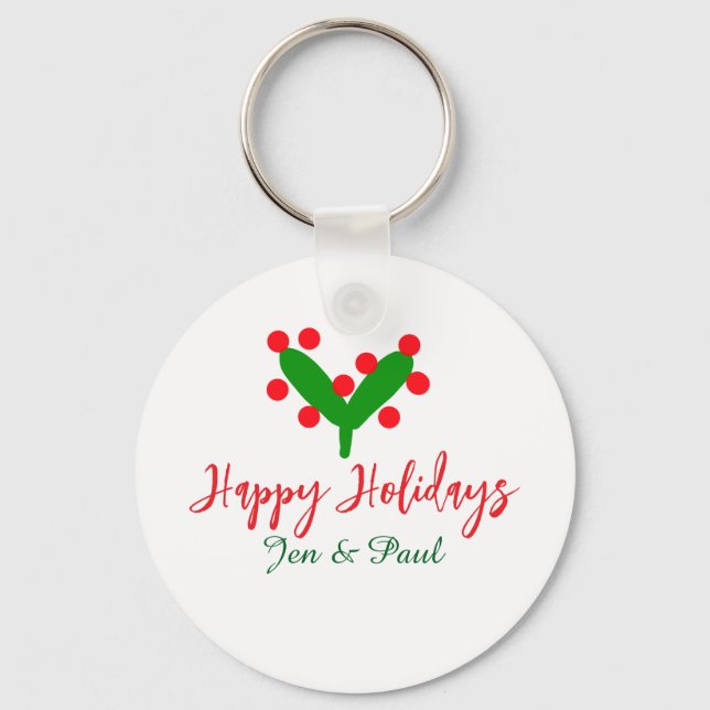 Llavero Felices vacaciones verde pareja roja nombre hoja v (Anverso)