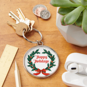 Llavero Felices vacaciones Vintage Holly Navidades Wreath