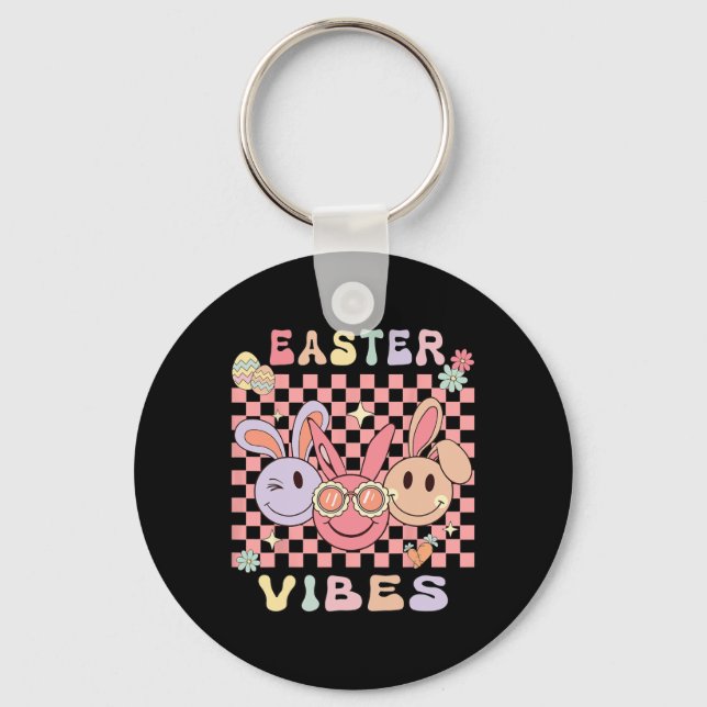 Llavero Felices Vibes de Pascua conejos niños niños niños  (Anverso)