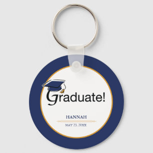 Llavero Felicitaciones Graduado, Gorra, Tassel, Azul, Oro