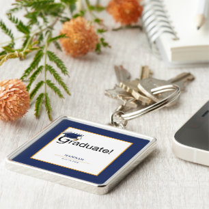 Llavero Felicitaciones Graduado, Gorra, Tassel, Azul, Oro