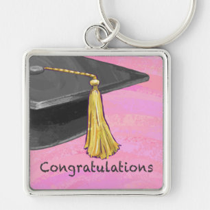 Llavero Felicitaciones Graduado Negro y Rosa