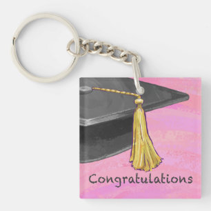 Llavero Felicitaciones Graduado Negro y Rosa
