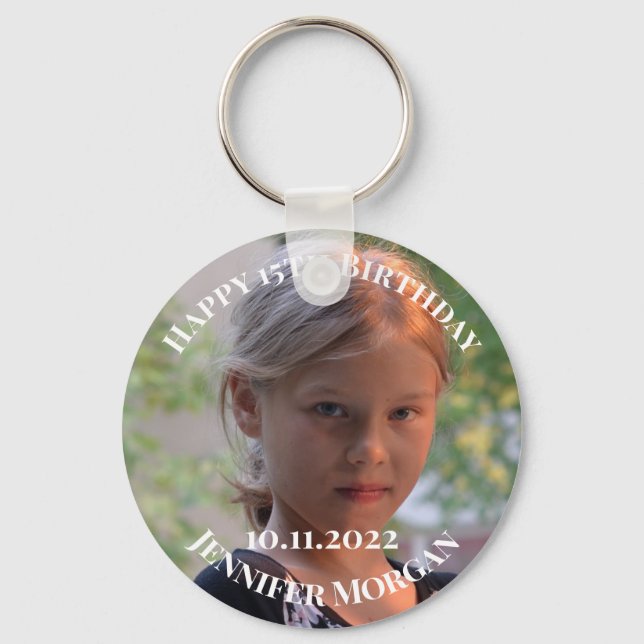 Llavero Feliz 15º cumpleaños foto personalizada de añadir  (Anverso)