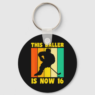 Llavero Feliz 16 cumpleaños Hockey sobre hielo Retro de 16