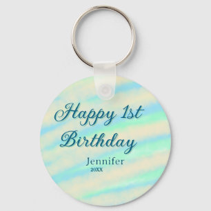Llavero Feliz 1er cumpleaños niños bebé azul verde pastel