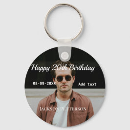 Llavero Feliz 20 cumpleaños foto simple añadir nombre fech