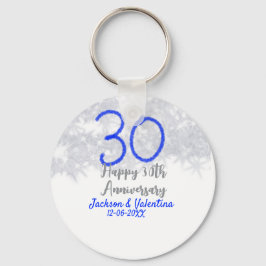 Llavero Feliz 30 aniversario de bodas con brillo azul plat