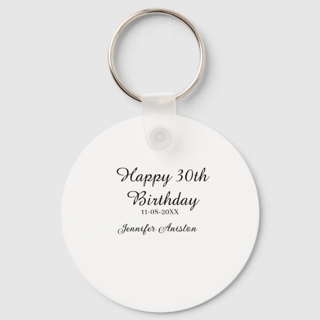 Llavero Feliz 30 cumpleaños agregar fecha elegante simple (Anverso)