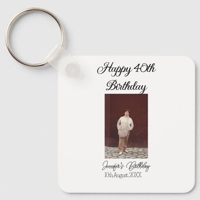 Llavero Feliz 40 cumpleaños foto simple moderno mínimo (Anverso)