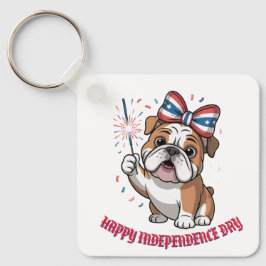 Llavero "Feliz 4 de julio" Personalizado de Bulldog patrió