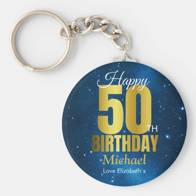 Llavero Feliz 50 aniversario de oro azul (Frente)