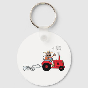 Llavero Feliz agricultor usando un tractor