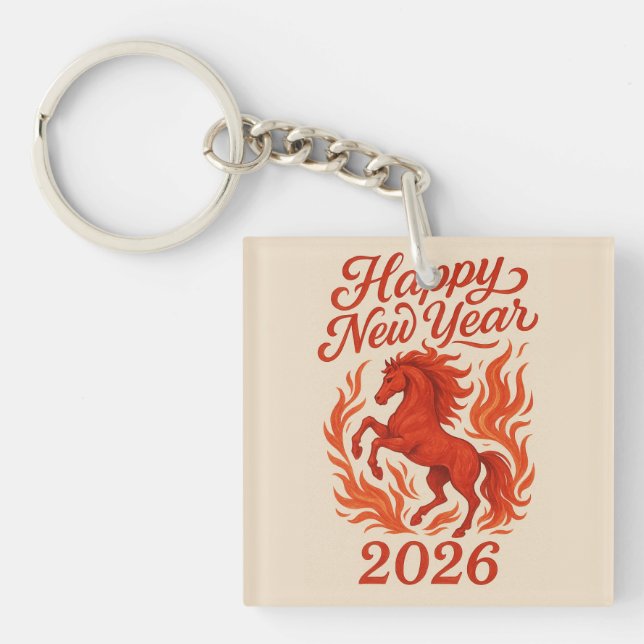 Llavero Feliz Año Nuevo 2026 Fiery Horse (Frente)