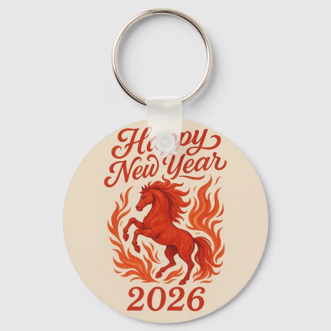 Llavero Feliz Año Nuevo 2026 Fiery Horse (Anverso)