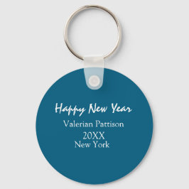 Llavero Feliz año nuevo azul nombre lugar año boho simple 