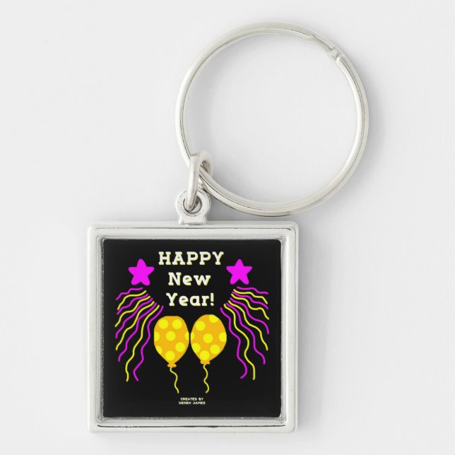 Llavero Feliz Año Nuevo desea a Premium Square Keychain (Frente)