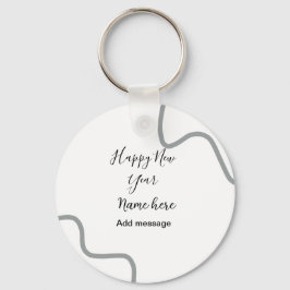 Llavero Feliz año nuevo mensaje nombre gris simple festivo