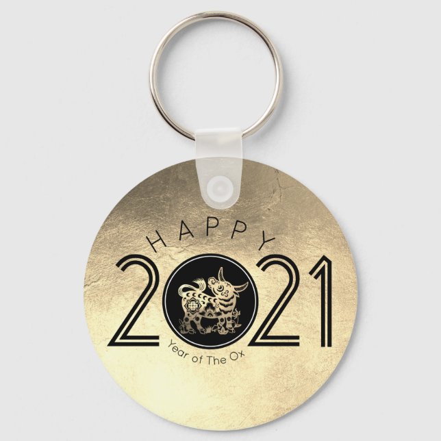 Llavero Feliz año nuevo Metalizado Ox chino 2021 BRK (Anverso)