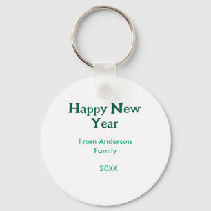 Llavero Feliz año nuevo verde agregar nombre de familia añ