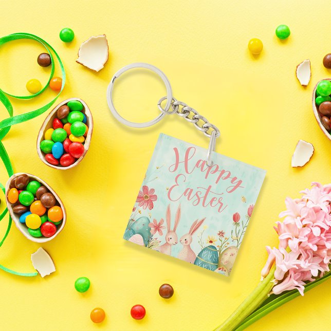 Llavero Feliz Año Pascua (Happy Easter light green watercolor Key Ring)