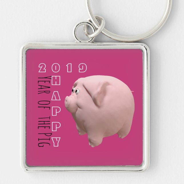 Llavero Feliz Año personalizado PIg 3D Elegir cadena de co (Frente)