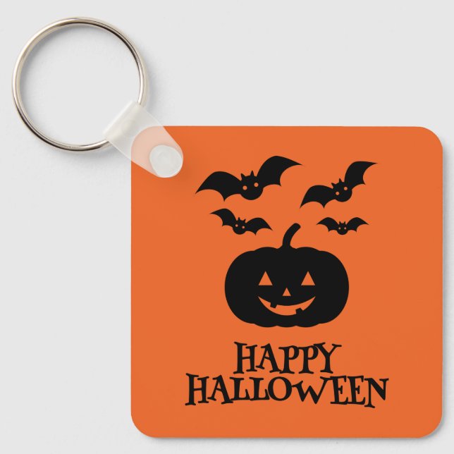Llavero Feliz Bate de Calabaza de Halloween Mínimo (Anverso)