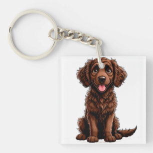 Llavero Feliz cachorro de dibujos animados Retriever de pe