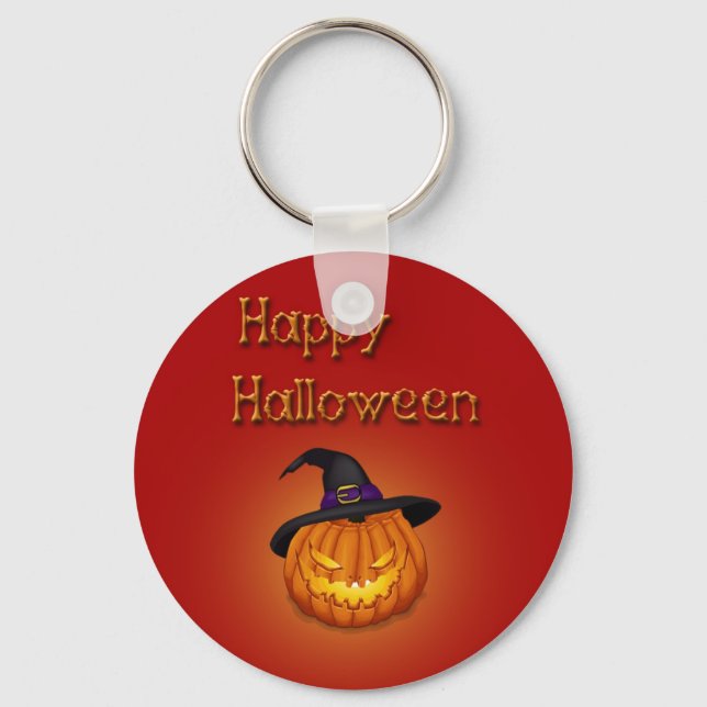 Llavero Feliz Calabaza de Halloween con Gorra (Anverso)
