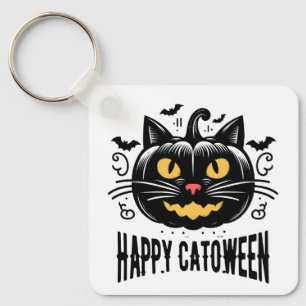 Llavero Feliz Catoween Gato Negro Cara de Calabaza Hallowe