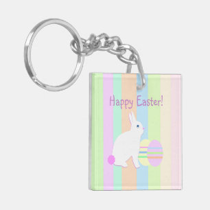 Llavero Feliz Conejo de Pascua y huevos a rayas