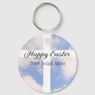Llavero Feliz Confianza en Pascua en Dios Azul y Blanco
