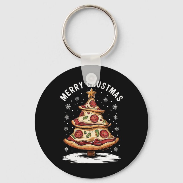 Llavero Feliz Crustmas Pizza Árbol de Navidad Navidad Navi (Anverso)