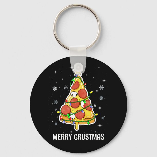 Llavero Feliz Crustmas Pizza Árbol de Navidad Regalos de N (Anverso)