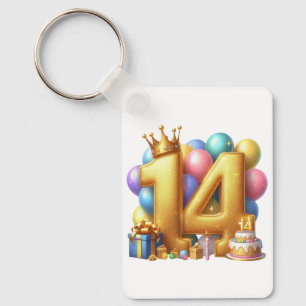 Llavero Feliz cumpleaños 14 dorado