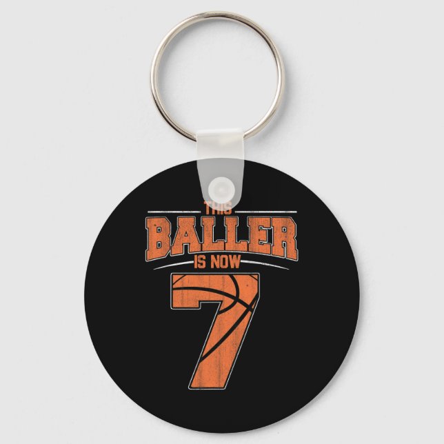 Llavero Feliz cumpleaños 7 niños de baloncesto de 7 años (Anverso)