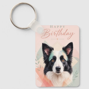 Llavero Feliz Cumpleaños Adorable Perro Blanco Negro Retra