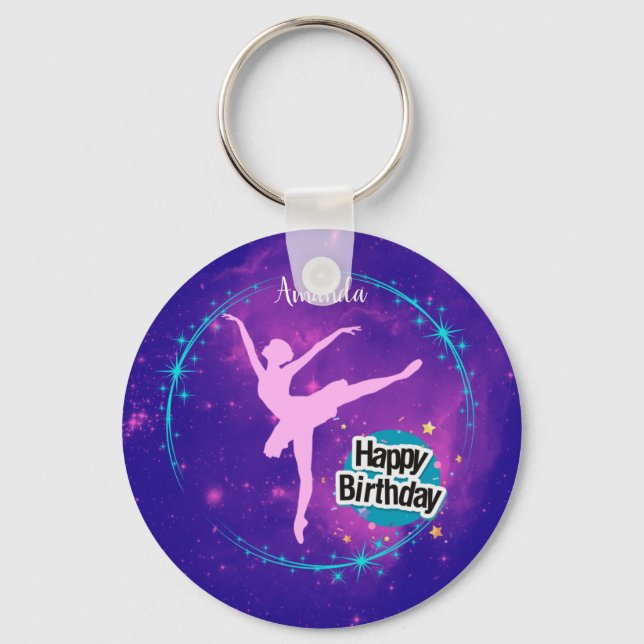 Llavero Feliz cumpleaños Ballerina Galaxy personalizado (Anverso)