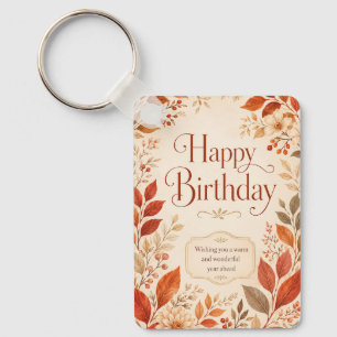 Llavero Feliz Cumpleaños Calido Otoño Botánico Acuarela