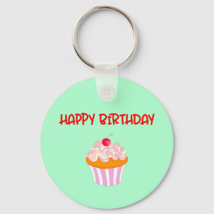 Llavero Feliz cumpleaños delicioso pastel de cereza encim